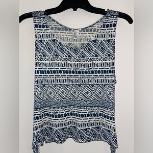 NWOT Blue & Cream Aztec Print Tank Top